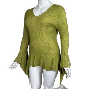 Dress-U-II By Sharon Womens Size 1X Green Crinckle Bell Sleeve Tunic Blouse Boho